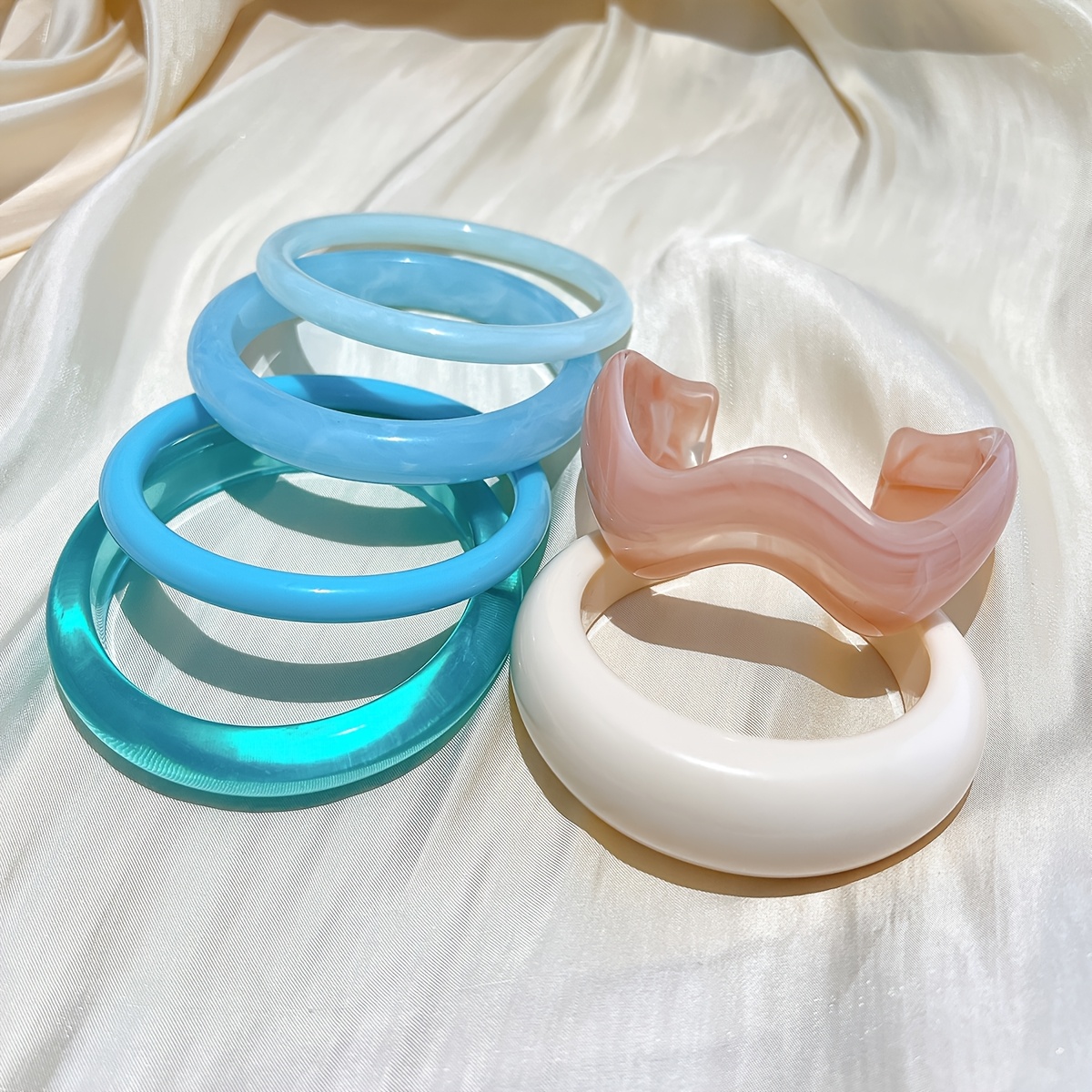 Chunky Transparent Geometric Cuff Bracelet Set, Stylish